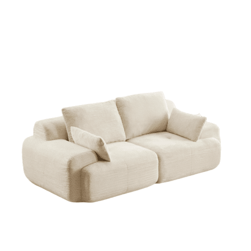 Modern Memory Foam Compressed Sofa, 2-Seater Large Sectional Couches for Living Room, Pet-Friendly Cloud Modular Loveseat with Extra Deep Seats, Corduroy Fabric, No Assembly Required, Beige