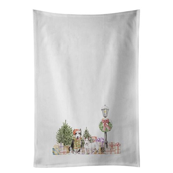 Carolines Treasures CK8107WTKT 28 x 19 in. Unisex Bull Terrier Duo with Christmas Wonderland White Dish Towels Kitchen Towel - Set of 2