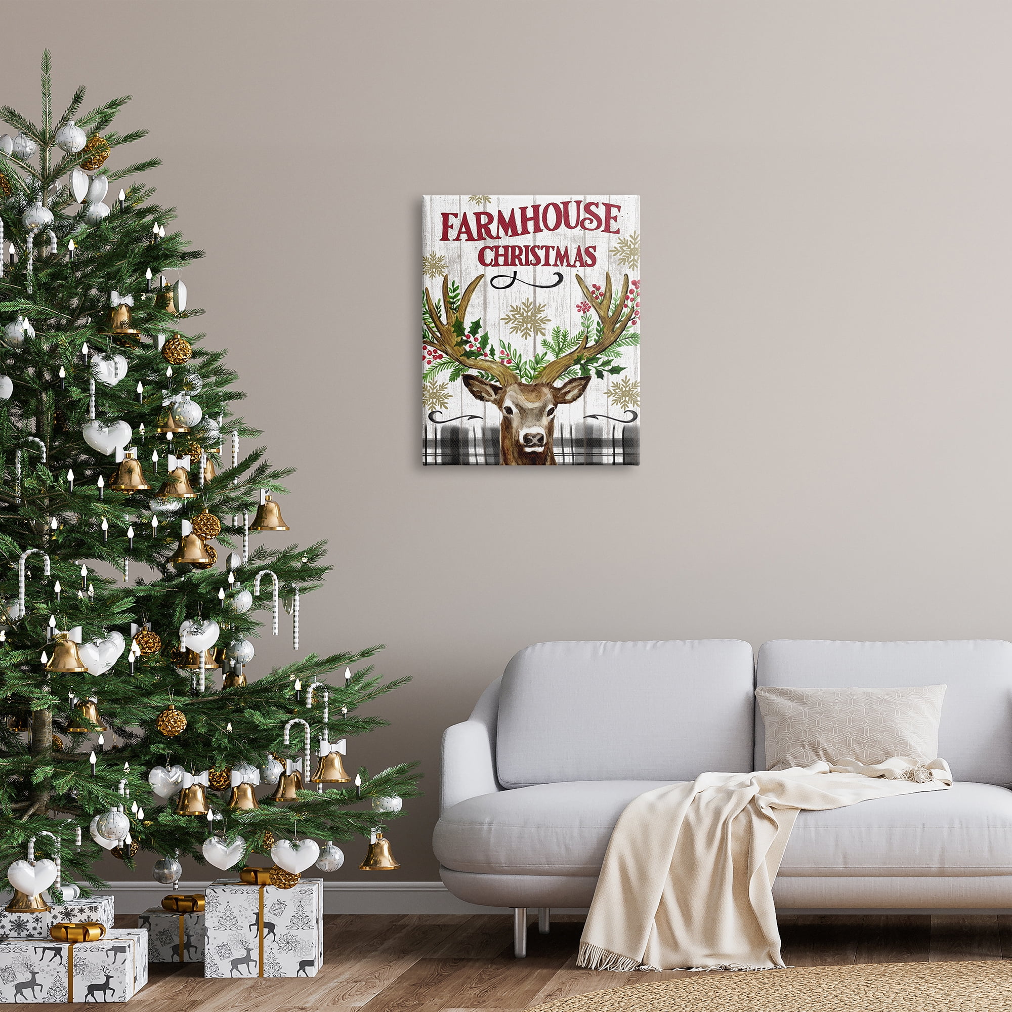 Stupell Industries Farmhouse Christmas with Plaid Holiday Painting Gallery Wrapped Canvas Art Print Wall Art, 24 x 30