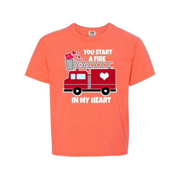 Valentine Fire Truck White and Pink Hearts Youth T-Shirt - Walmart.com ...