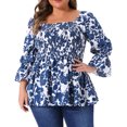 thumbnail image 2 of DARING DIVA Women's Plus Floral Print Square Neck Blouse 4X Blue, 2 of 6