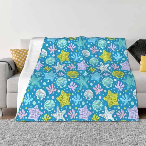 Vsdgher Starfish Pattern Fleece Throw Blanket, Horizontal Fleece Bedding Home Decor for Couch & Bed All Season Use -80"x60"