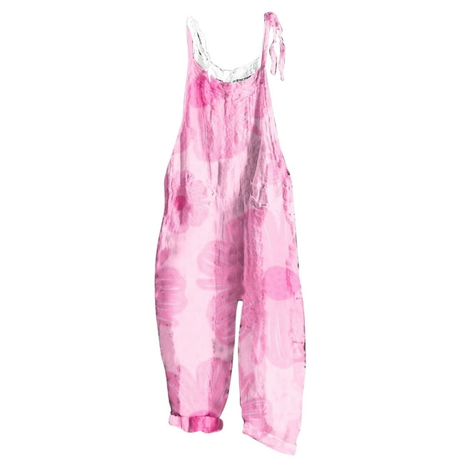 Pisexur Womens Summer Casual Combinaisons Dressy Hawaii Print Sans Manches Rompers Spaghetti Sangle Réglable Shorts Amples Combinaison avec Poches