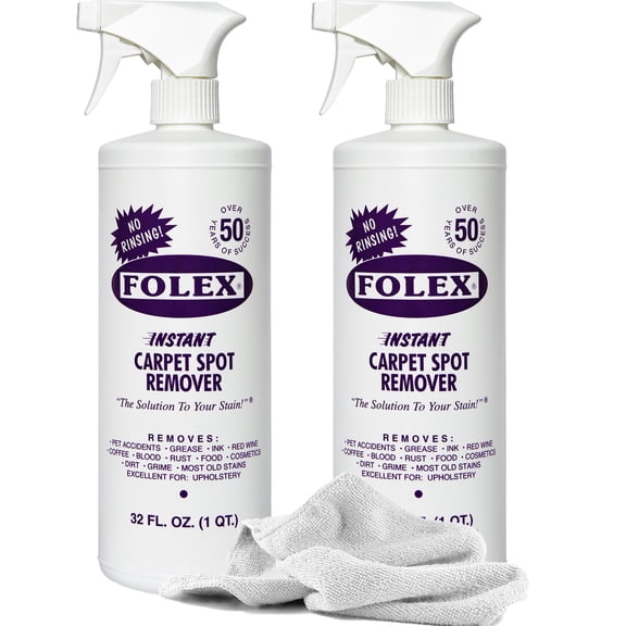 2 Folex Carpet Cleaner, 32oz Daley Mint Towel - Instant Spot Remover Spray for Rugs, Carpets, Home Cleaning