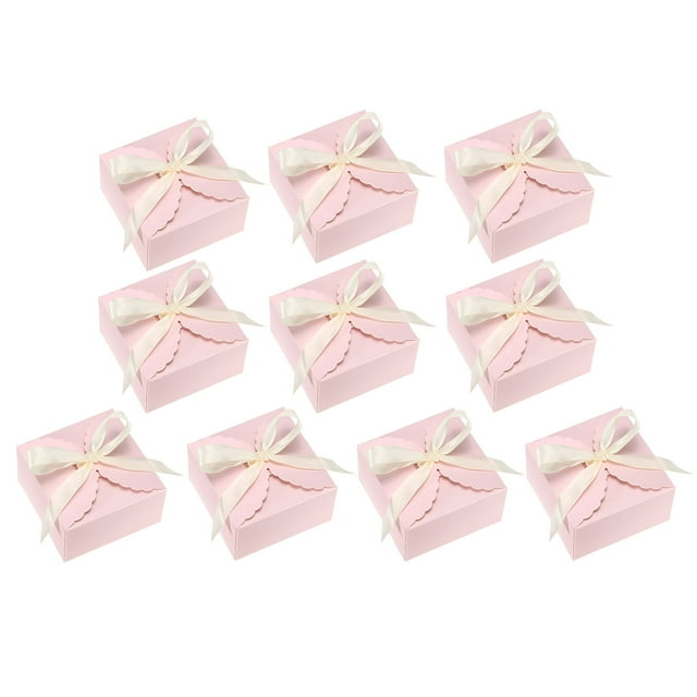 Unique Bargains Gift Boxes, 10 Pcs Wedding Gift Boxes with Ribbon 3.5 x 3.5 x 2 Inch Pink