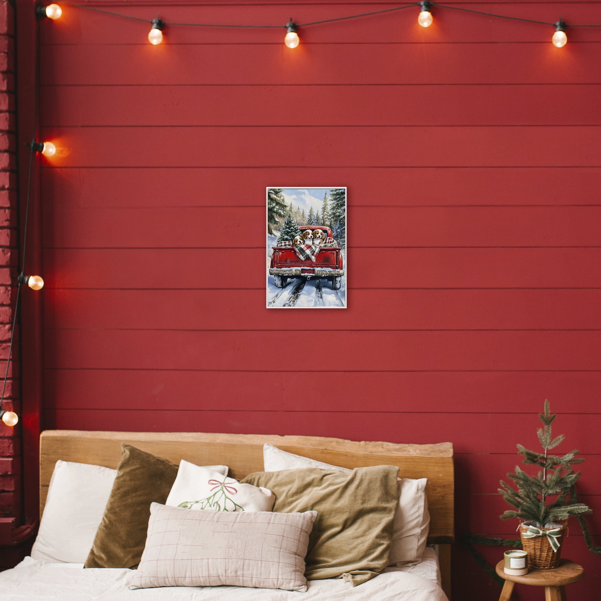Christmas Truck Pups Trio White Framed Giclee Art, design by Petal Prints Design