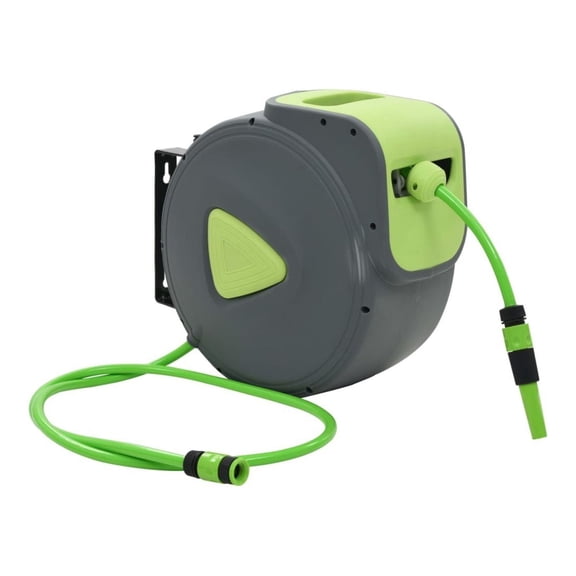 Retractable Garden Hose Reel Wall Mounted 98.4' 6.6' - Automatic Water Hose Reel with Nozzle & Connector - Heavy Duty PVC Hose for Yard, Irrigation, Car Washing Green