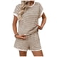 thumbnail image 3 of TaTaai Women Stripe Round Neck 2 Piece Set Short Sleeve Top and Shorts Polyester Soft Casual Fashion Spring Summer Daily Home Wear Gift, 3 of 8