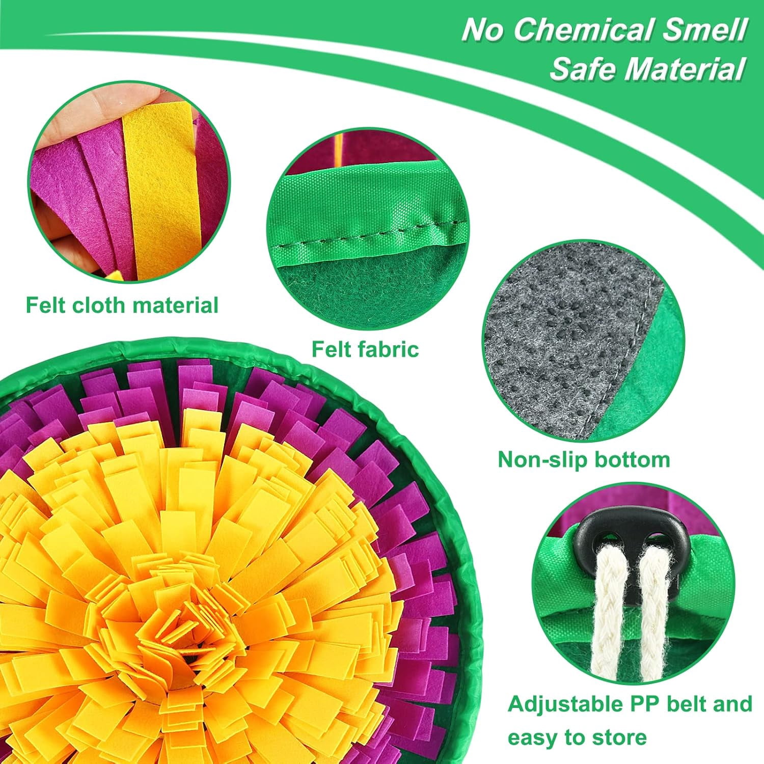 Snuffle Mat for Dogs, Enrichment Dog Puzzle Toys for Slow Eating and Keep Busy, Adjustable Sniff Mat Encourages Natural Foraging Skills and Mental Stimulation(Yellow Purple)