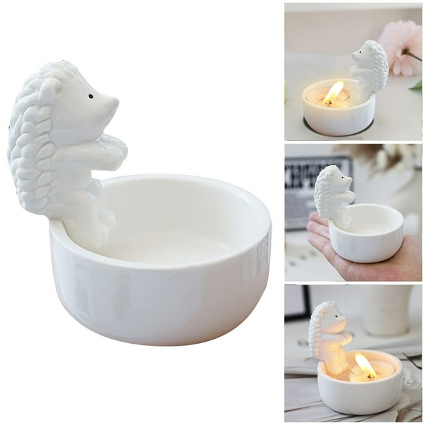 Portavelas de cerámica con forma de erizo, elegante portavelas, portavelas con forma de animalito, adorno de escritorio para el día a día o para regalar