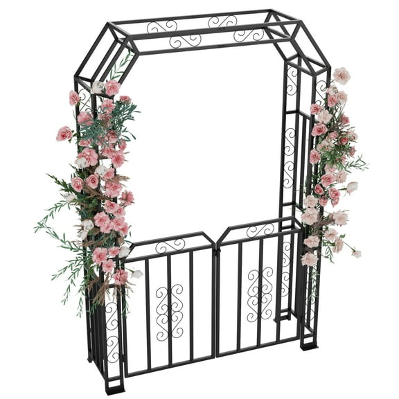 3-Tier Metal Garden Arch with Gate, Decorative Arbor Trellis for Climbing Plants, Sturdy & Rust-Proof Outdoor Archway for Backyard, Patio and Ceremony Decor