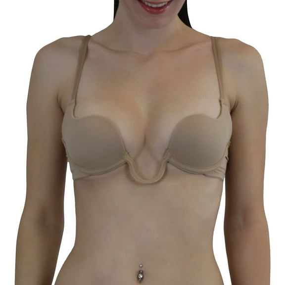 ToBeInStyle Women's U-Shape Plunge Demi Bra Push-Up Insert Pockets & Underwire