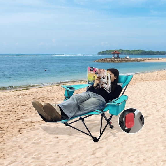 Reclining Camping Chair 4 Position with Foot Rest Comfortable for Adults 265Ibs Folding Lounger Mesh Beach Chair with Cooler Bag and Cup Holder for Outdoor