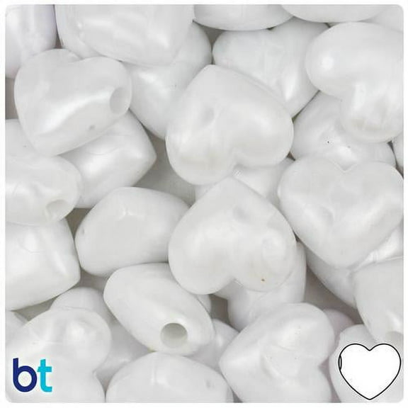 BeadTin White Pearl 18mm Heart Pony Beads (24pcs)