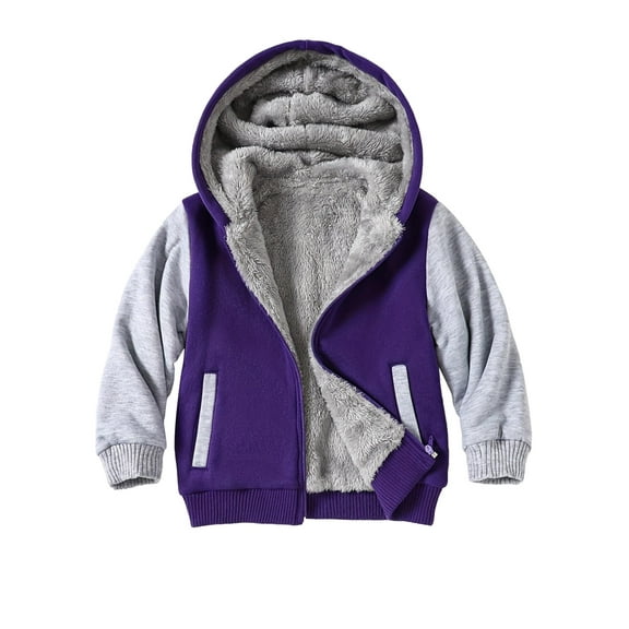 Fdqin Boys Zip Up Hoodie Fleece Jacket Kids Sherpa Lined Winter Coat Outdoor Warm Sweatshirt Purple 5-6 Years