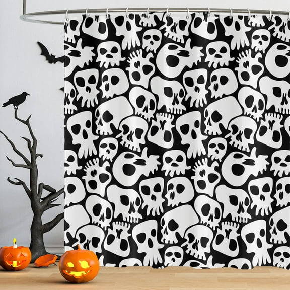 SUNOLIFE Halloween Skull Shower Curtain Horror Skeleton Waterproof Fabric Bathroom Curtain 72x72 in