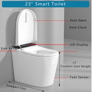 Winzo 10 Rough-in Smart Toilet with Bidet For Small Bathroom, Auto Flush, LED Night Light, Heated Bidet with Warm Air Drying (White with Black Panel)