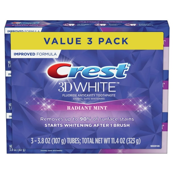 Crest 3d White Radiant Mint Teeth Whitening Toothpaste 38 Oz Pack Of 3 7242