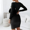 thumbnail image 4 of Lilgiuy Women Casual Buttocks Round-Neck Solid Slimming Long Leeve Dress Black Fall Dresses for 2022 Spring Winter, 4 of 5