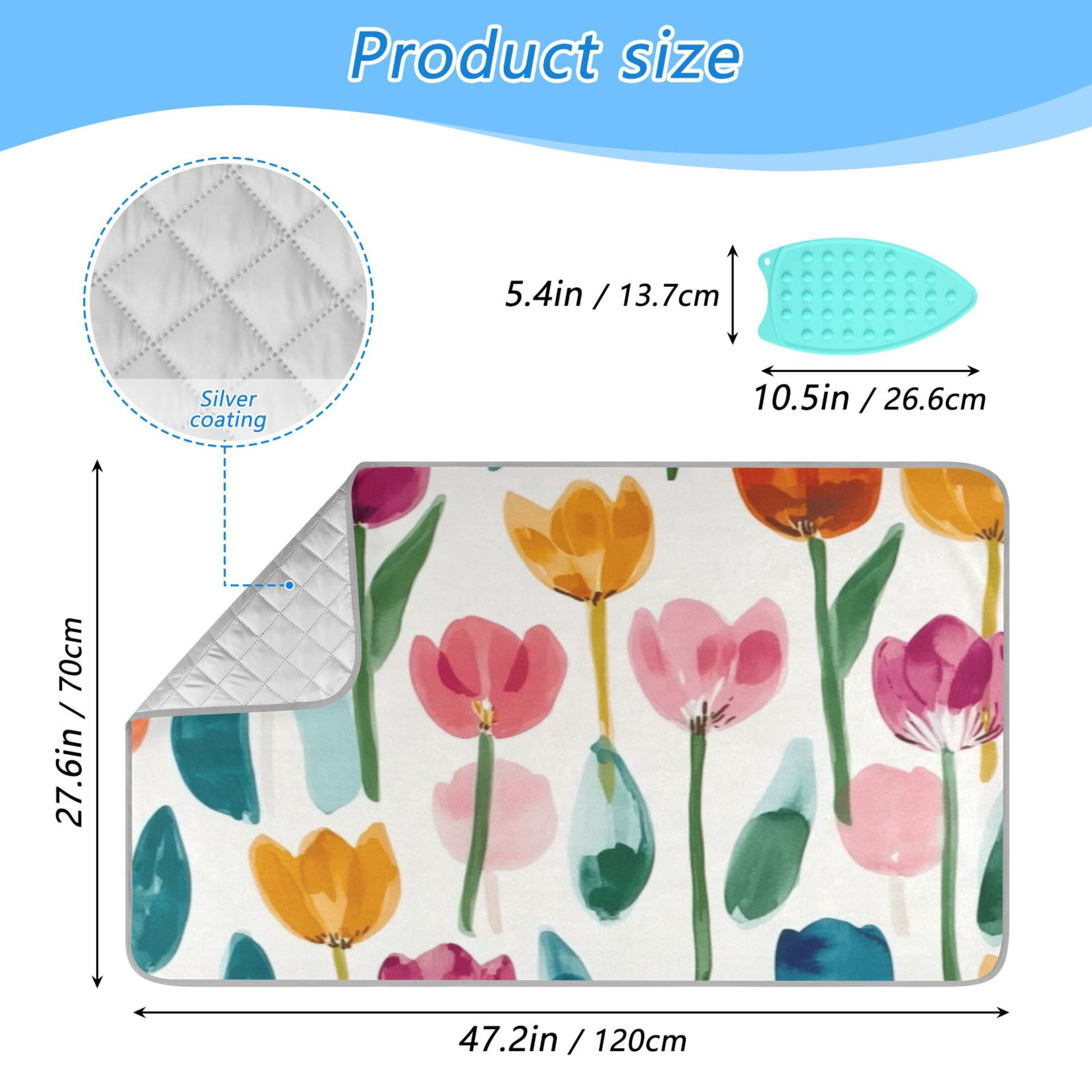 Ironing Mat Portable Ironing Blanket for Table Top Travel Ironing Pad for Washer Dryer 27.6" x 47.2" Cute Watercolor Tulips