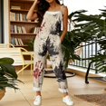 thumbnail image 5 of Halloween Jumpsuits for Women Linen Spaghetti Straps Wide Leg Overalls Floral Print Long Rompers, 5 of 6