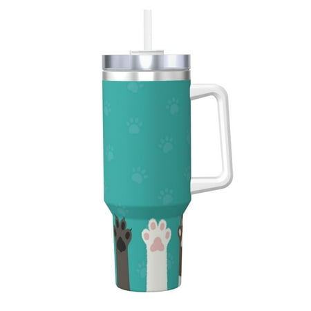 

Salouo Cute Cat Paw And Dog for 40oz Water Bottle with Handle & Flip Straw - Stainless Steel Vacuum Insulated Tumbler-Reusable Travel Coffee Mug- Gifts for Women & Men