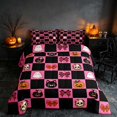 thumbnail image 3 of Homewish Pink Bow Skull Plaid Queen Comforter Set for Girls, Kawaii Ghost Cat Pumpkin Comforter Sets Queen, Hot Pink Black Orange, Pink Reversible, 3 Pieces 1 Comforter and 2 Pillowcases, 3 of 6