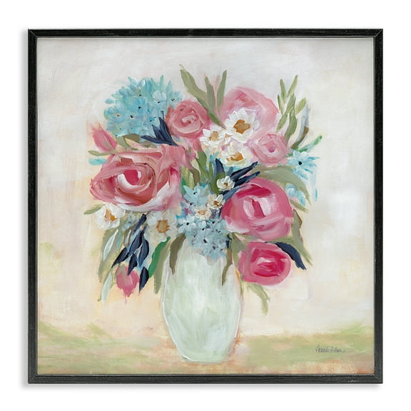 Stupell Industries Drooping Pink Roses Plants & Flowers Painting Black Framed Art Print Wall Art, 12 x 12