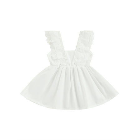 

Biayxms Girl Lace Hem Dress Children High Waist Ruffle Shoulder Straps Decor Square Neck Sleeveless Skirt