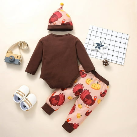 

TOWED22 Nightmare Before Christmas Baby Clothes Baby Girl Outfit Print Pattern Ruffled Bodysuit Top Floral Pants with Headband 3Pcs Set Coffee