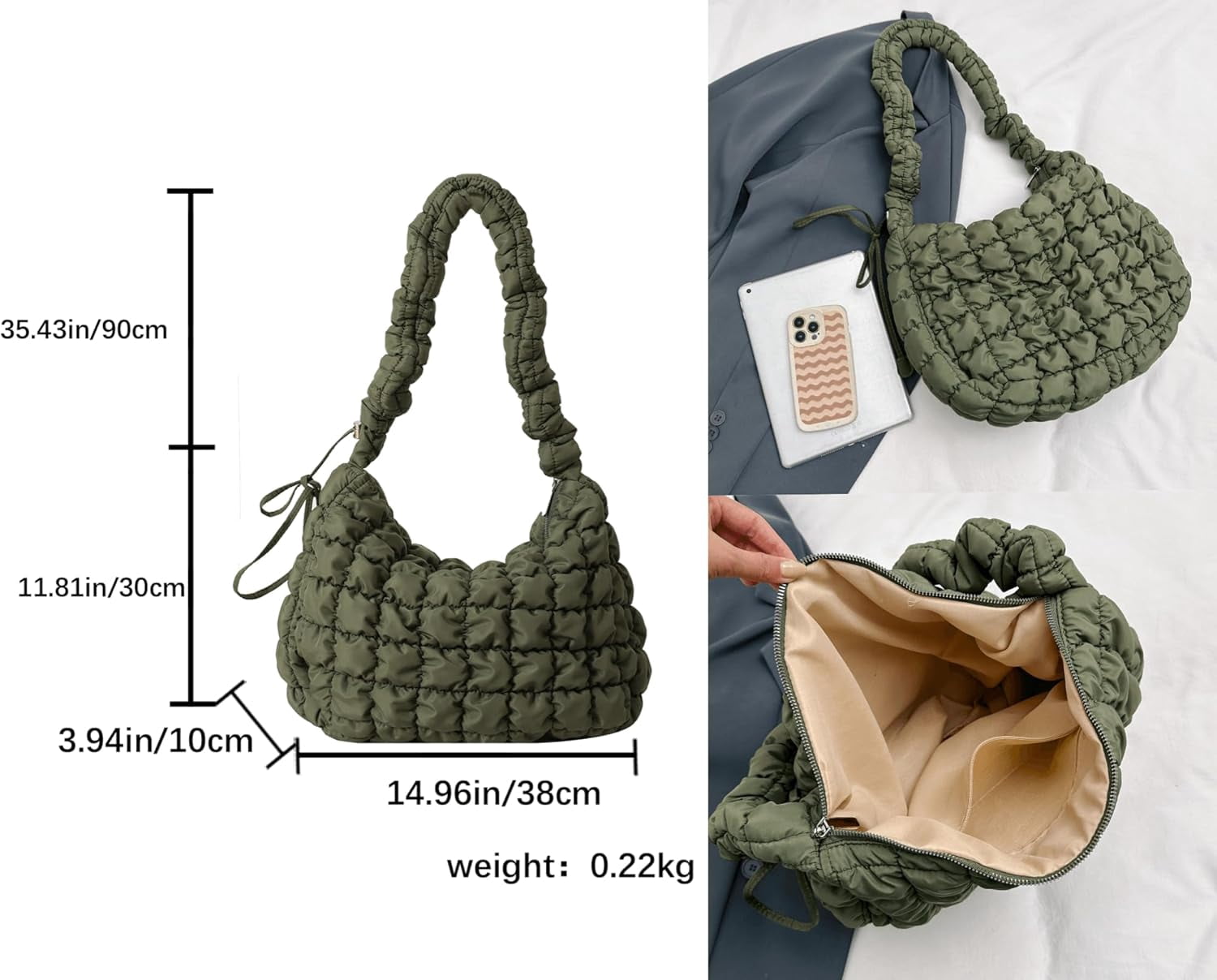 CoCoMangos Cotton Padded Shoulder Crossbody Bag for Women Large Hobos Quilted Handbag and Purses Lightweight Adjustable Shoulder Strap