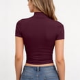 thumbnail image 7 of Hearthz Women's Mock Neck Shirts Short Sleeve Fitted Womens Basic Tops Solid Color Stretchy Slim Fit 2026 Fall Outfits Clothes Dark Purple XL, 7 of 7