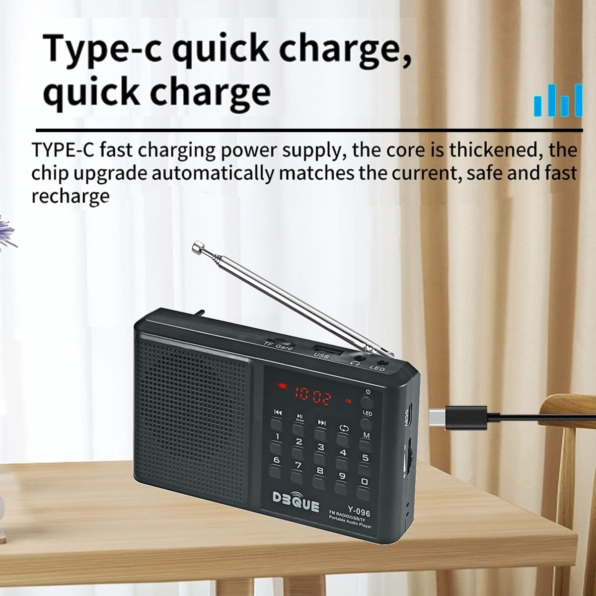 Portable AM FM Radio with Bluetooth Speaker, USB/TF Playback MP3 Player with USB-C Fast Charging, Auto Scan Save, Rechargeable Battery for Home Outdoor Use BT 5.0 Radio (Black)