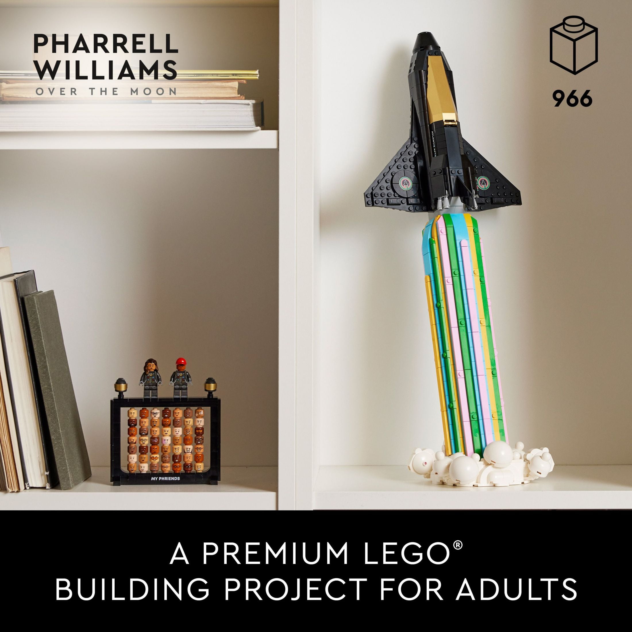 LEGO Icons Over the Moon with Pharrell Williams Set - Model Space Shuttle Building Kit - Gift for Adults - Includes Pharrell and Helen Minifigures with 49 Interchangeable Character Heads - 10391