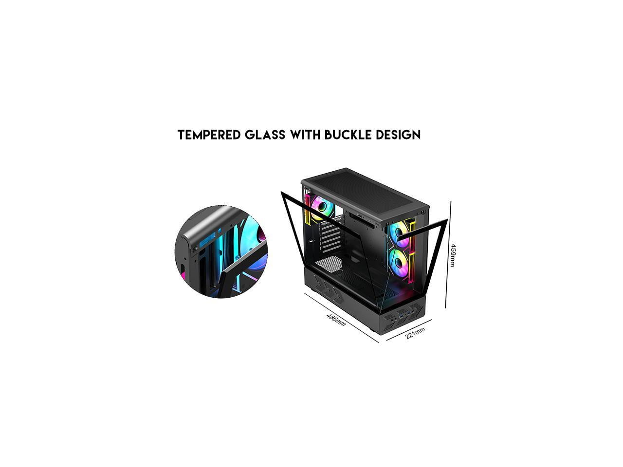DIYPC IDX1-BK-ARGB Black USB3.0/ Type C Tempered Glass ATX Gaming Computer Case w/ Dual Tempered Glass Panel and 3 x ARGB PWM Fans (Pre-Installed)