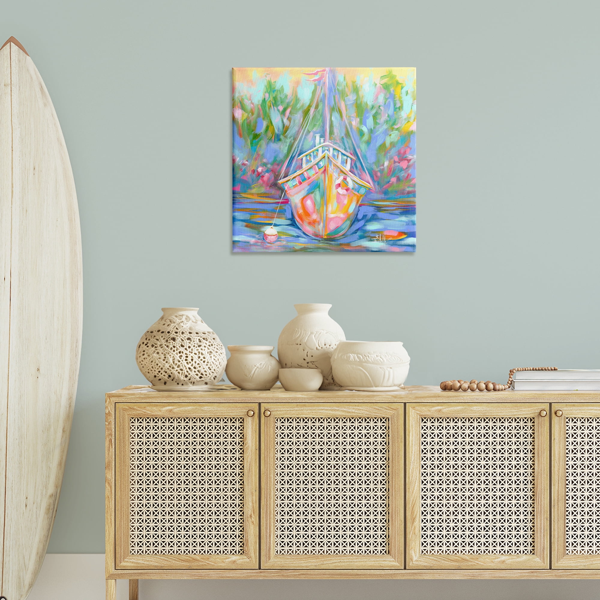 Stupell Industries Boat In Waiting Transportation Painting Gallery Wrapped Canvas Art Print Wall Art, 30 x 30