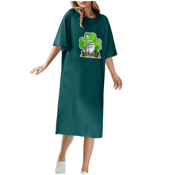 Vestido Corto de Verano Cuello Redondo Estilo de Camiseta de Longitud de Tobillo de Manga Corta, Altamente Elástico para Pijamas Y Ropa Interior Sexy