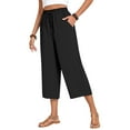 thumbnail image 5 of Tianiyouqing Linen Pull on Capri Pants for Women Lightweight High Waist Drawstring Stretch Cropped Pants Elastic Comfy Work Gauchos Pants with Pockets Black XL, 5 of 9