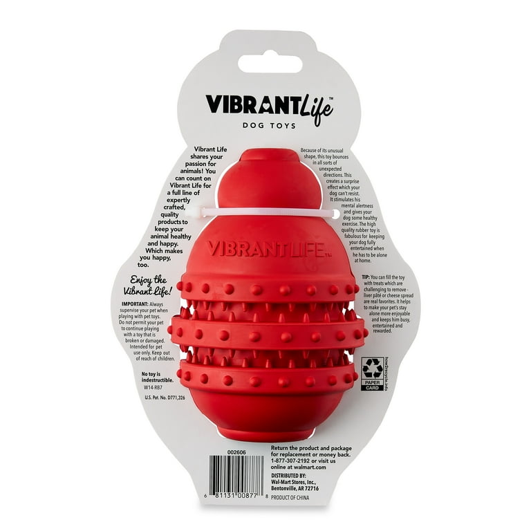 Vibrant Life Treat Buddy Dog Toy, Red, Large, 6 