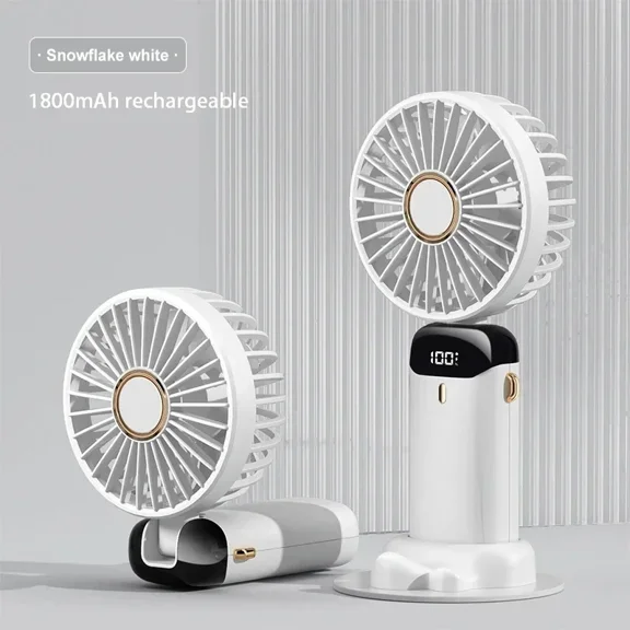 Portable Handheld Mini Fan Foldable Neck Hanging Fans 5 Speed USB Rechargeable Fan with Phone Stand and Display Screen 1800mAh