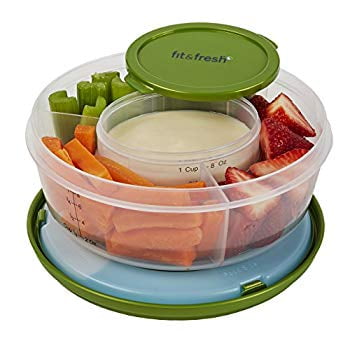 Fruit and Veggie Bowl with Removable Ice Pack, Reusable BPA-Free Container with 4 Food Storage Compartments, Healthy On-the-Go Snack