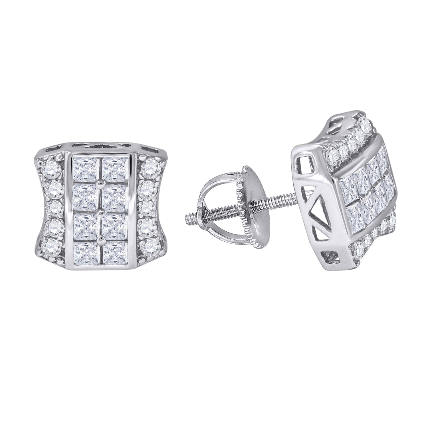FB Jewels Solid 925 Sterling Silver Round Cubic Zirconia CZ Stud Earrings