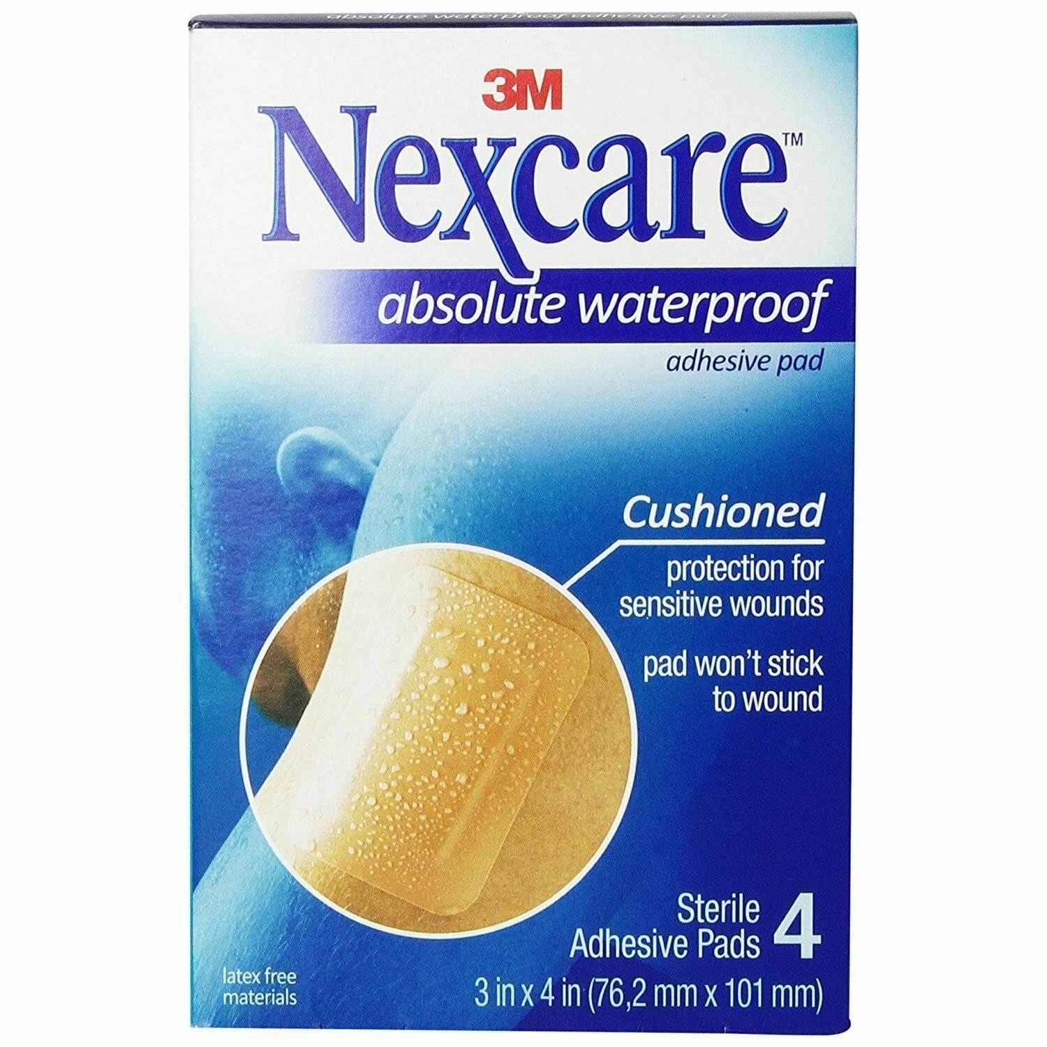 Nexcare Absolute Waterproof Adhesive Gauze Pads 3 in x 4 in, 4 ct, 6