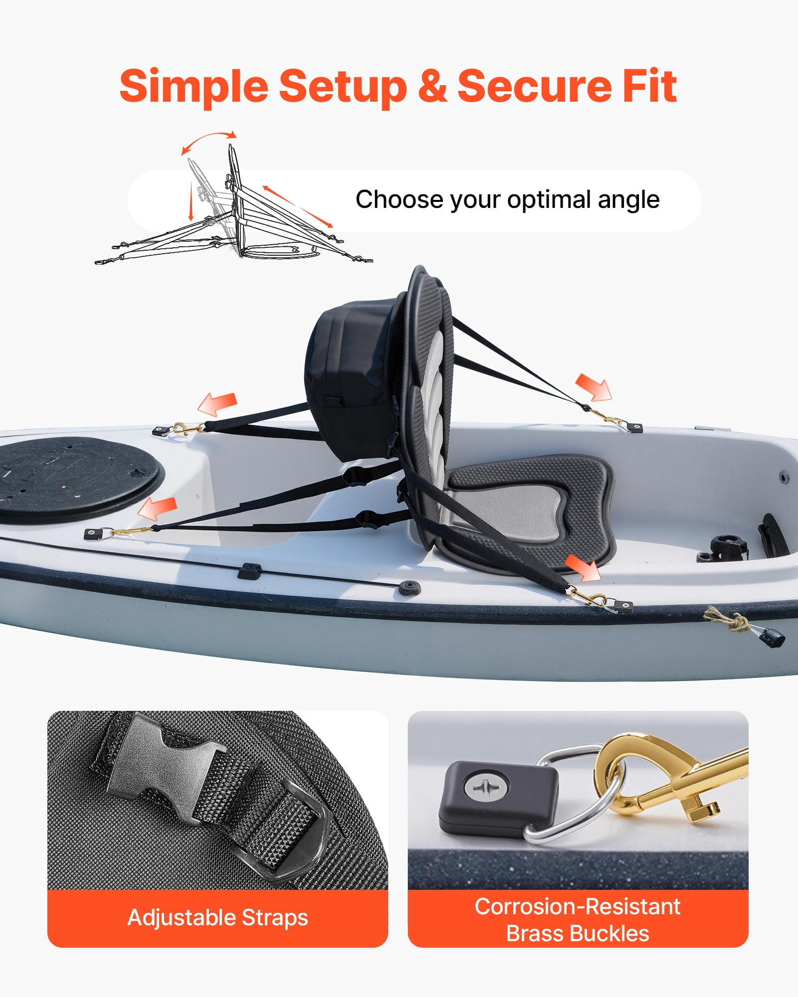 VEVOR Kayak Seat, 1 Pack 0.5" Thick, Universal Paddle Board Seat with Back Support, Sit-on-Top Soft Padded Cushion with Storage Bag & Adjustable Straps for SUP, Canoe, Fishing Boat, Inflatable Kayak