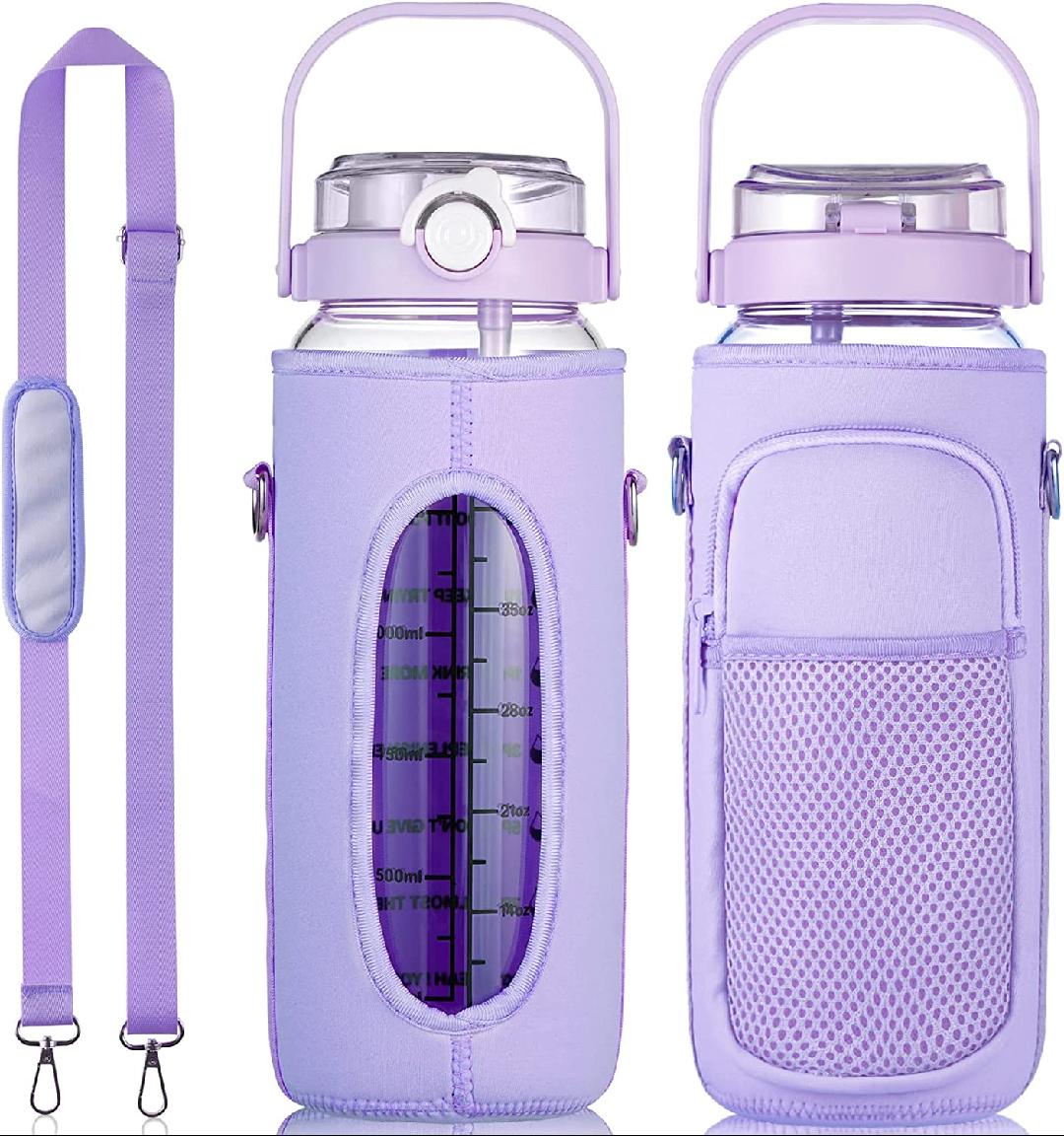 56oz Glass Water Bottles Half Gallon Large Motivational Water Bottle