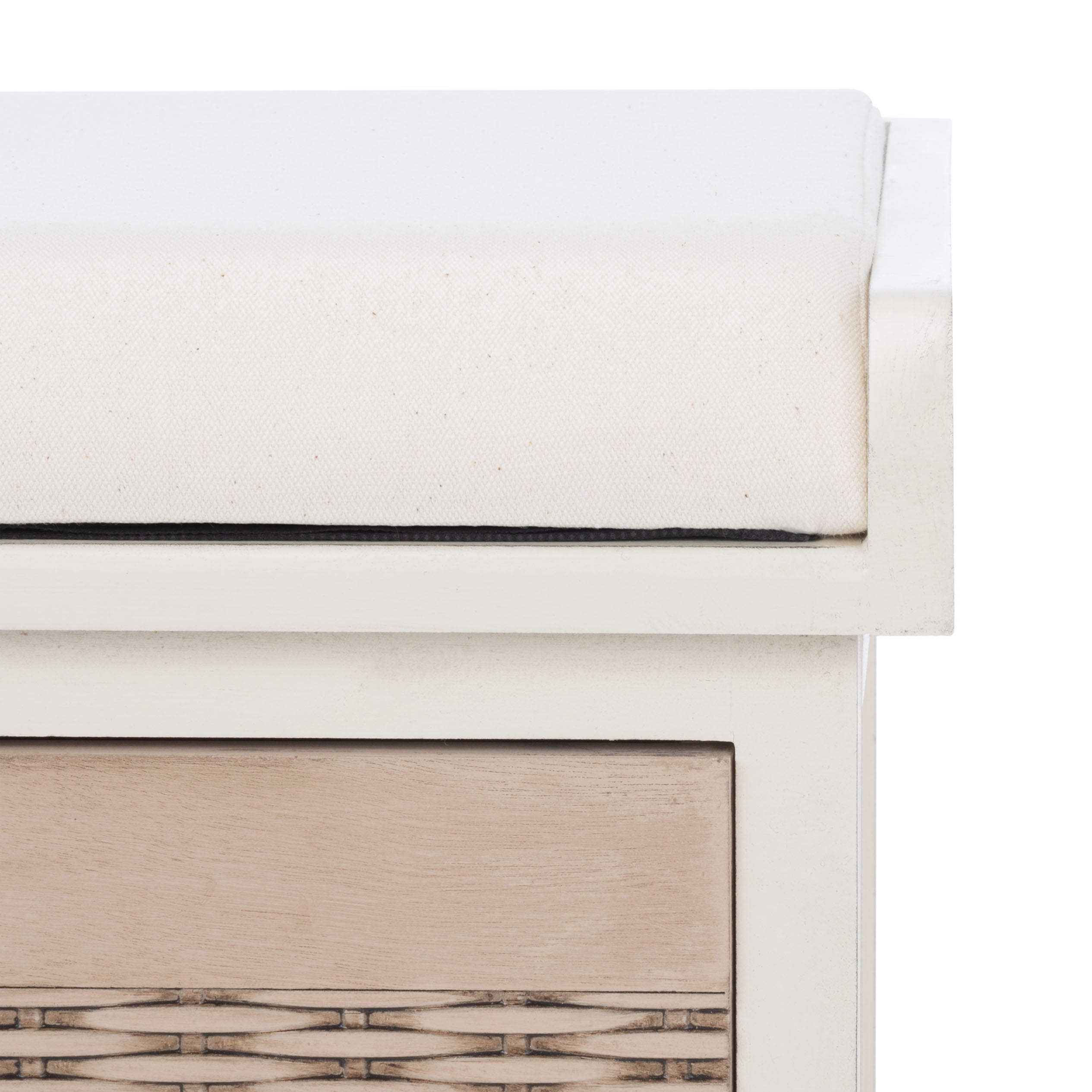 SAFAVIEH Landers 3 Drawer Storage Bench with Cushion, Distressed White