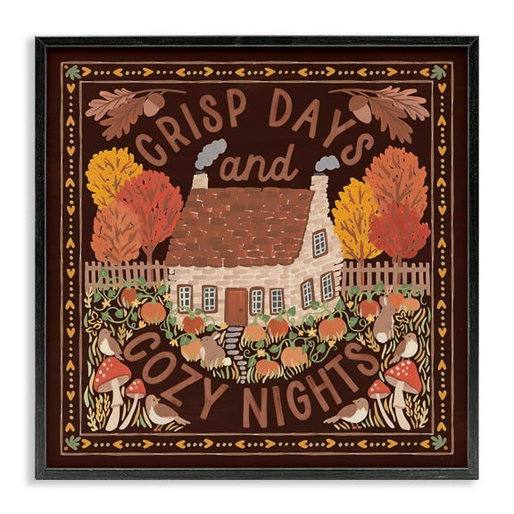 Stupell Industries Crisp Days Fall Phrase Landscape Painting Black Framed Art Print Wall Art, 12 x 12