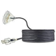 15 FT 16/3 Outdoor Extension Cord - Rubber, Flexible, Triple Outlet, Black Wire with Live Power Light Indicator. 13 Amp