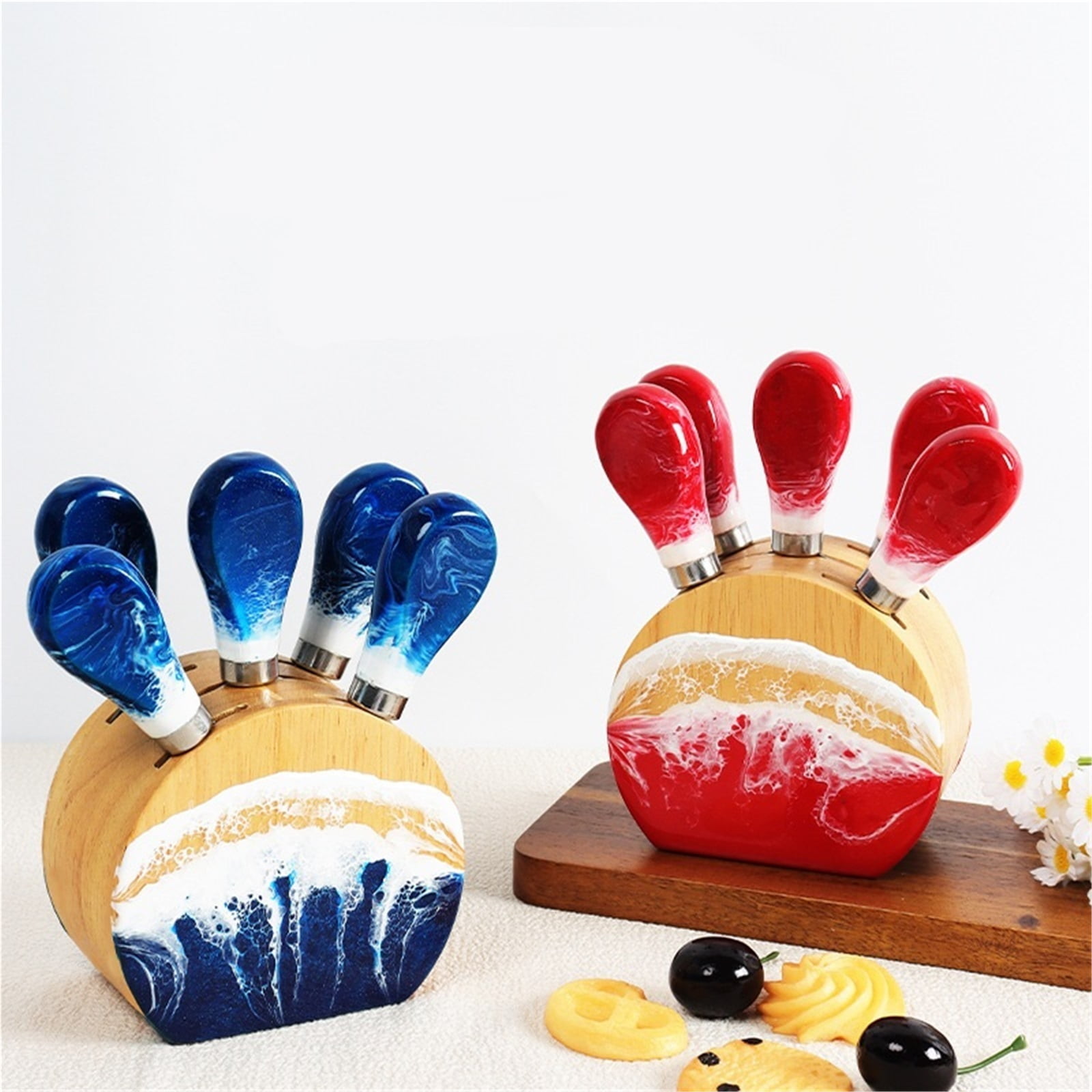 Resin Cheese Knife Set, Kitchen Oak Handle Cheese Cream Pizza Knife Set, Home Baking