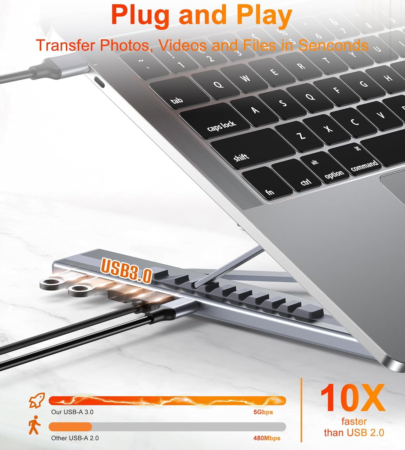 5-in-1 USB C Hub Adjustable Aluminum Laptop Stand, 4-Port USB A 3.0, Supports 5Gbps Data Transmission USB-C Hub Docking Station [Charging Not Supported] for MacBookPro/Air/Dell/HP/Lenovo